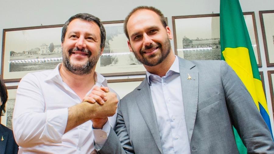 17.jul.2019 - O vicê premiê italiano Matteo Salvini (à esq.) em foto ao lado do deputado federal Eduardo Bolsonaro (PSL-SP) - Reprodução/Twitter/@matteosalvinimi