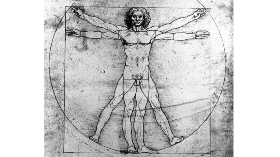 O desenho interpreta as teorias da proporção de corpo do arquiteto Vitrúvio - Getty Images