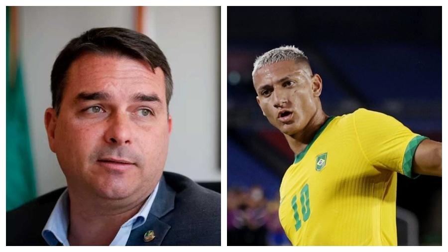 Flávio Bolsonaro negou que trave litígio contra o atacante da seleção brasileira Richarlison - Reprodução