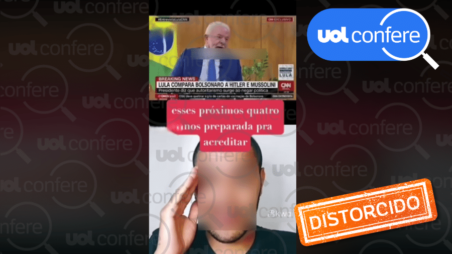 31.mar.2023 - Trechos da entrevista que o presidente deu à CNN Brasil foram cortados para sugerir que Lula defendeu a manipulação das pessoas - Arte/UOL sobre Reprodução/Facebook