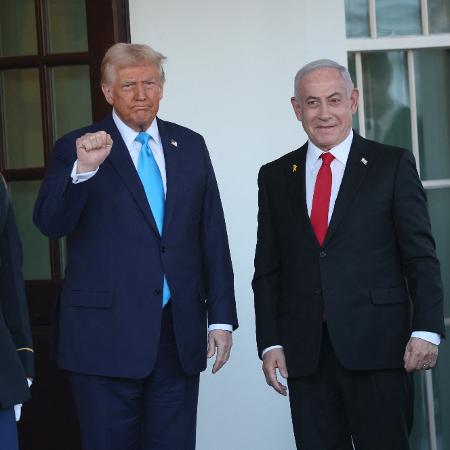 4.fev.2025 - Presidente dos EUA, Donald Trump, recebe o premiê de Israel, Benjamin Netanyahu, na Casa Branca 4.fev.2025 - Presidente dos EUA, Donald Trump, recebe o premiê de Israel, Benjamin Netanyahu, na Casa Branca