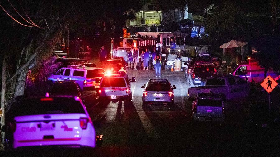 28.jul.2019 - Viaturas da polícia no local onde um atirador abriu fogo em uma feira gastronômica na Califórnia - Philip Pacheco / AFP