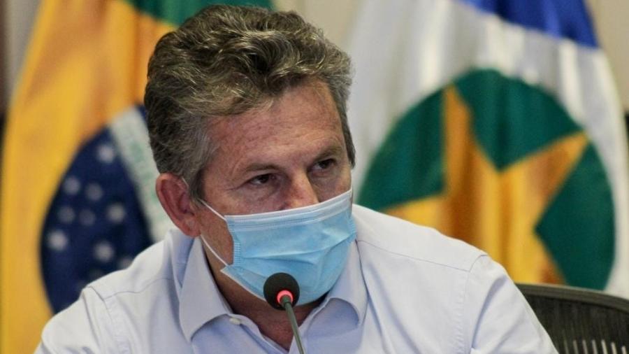 O governador de Mato Grosso, Mauro Mendes, usa máscara durante coletiva de imprensa - Mayke Toscano/Secom-MT