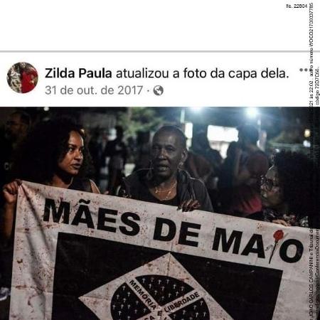 Postagem de Zilda Maria de Paula, líder das mães de Osasco e Barueri, utilizada pela defesa de Cristilder e Manhanhã para tentar constrangê-la no julgamento - Reprodução - Reprodução