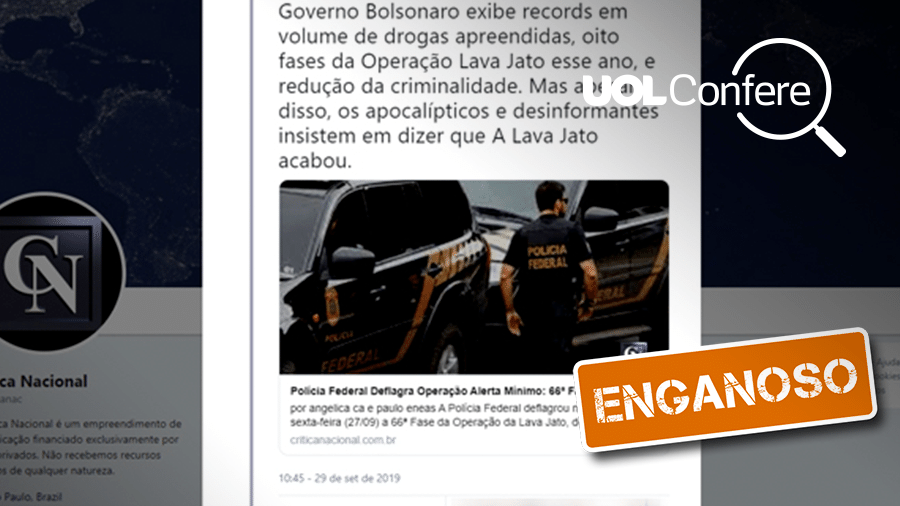 9.out.2019 - Post atribui a Bolsonaro sucesso em segurança com dados fora de contexto - Reprodução/Twitter Crítica Nacional
