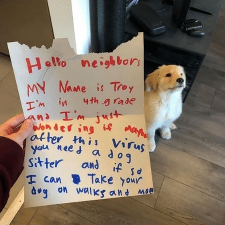 Homem recebe cartinha fofo do vizinho querendo levar o cachorro dele para passear  - Reprodução