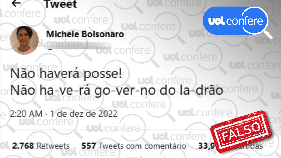 07.dez.2023 - O perfil usa grafia errada do nome de Michelle Bolsonaro - Arte/UOL sobre Reprodução/Facebook