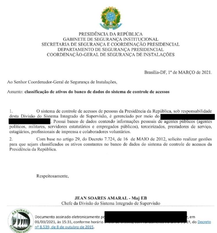 Documento desclassificado pelo governo 