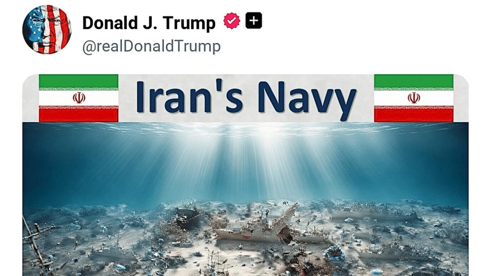 9.mai.2026 - O presidente dos EUA, Donald Trump, publicou uma imagem de navios afundados acompanhada da legenda 'Iran's Navy' - undefined