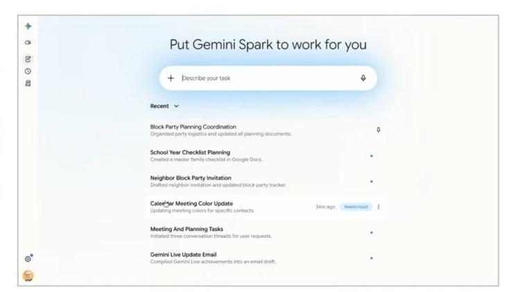 Interface do Gemini Spark