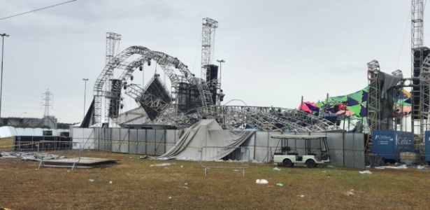 Estrutura de palco de festival de música cedeu durante ventania em Esteio - Matheus Beck/Jornal VS