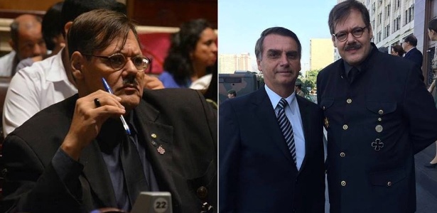 O ex-candidato a vereador Marco Antônio Santos, vestido com adereços nazistas, e o presidenciável Jair Bolsonaro em 2015 - Reprodução/Twitter