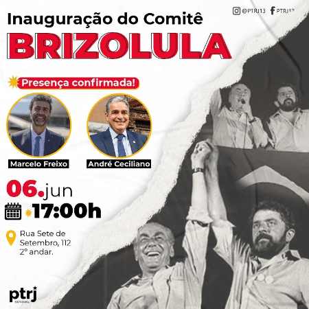 PT-RJ divulgou nas redes sociais evento de criação do comitê "Brizolula". - Redes Sociais
