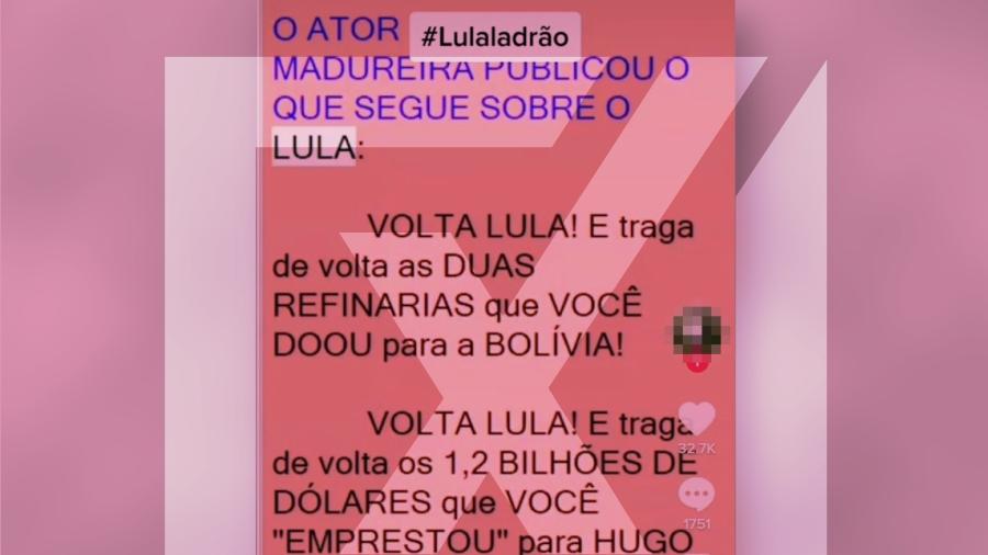 18.out.2022 - É falso vídeo que atribui texto com críticas ao ex-presidente e candidato à Presidência da República, Luiz Inácio Lula da Silva (PT), do humorista Marcelo Madureira - Projeto Comprova