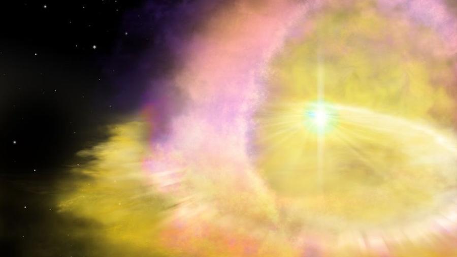 A supernova SN2016aps tinha uma massa entre 50-100 vezes maior que o Sol (esta é uma ilustração artística de uma supernova brilhante) - Northwestern University