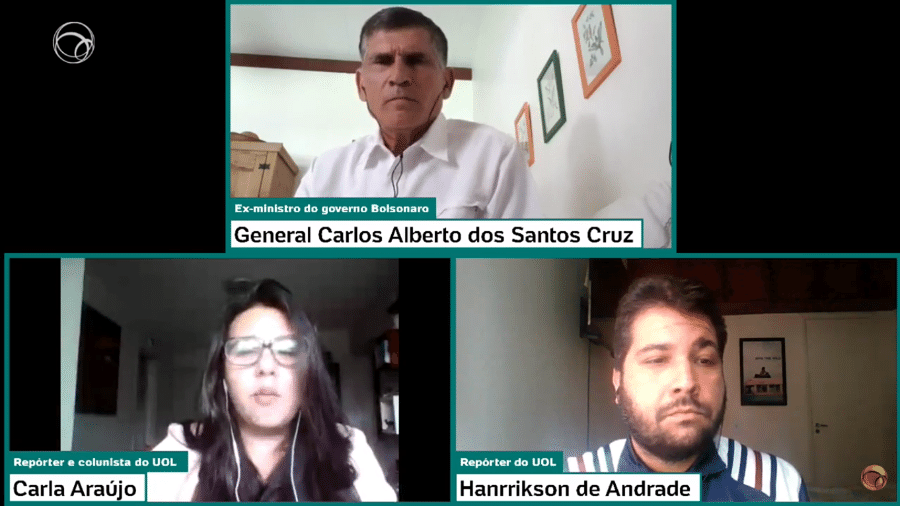 22.abr.2020 - O ex-ministro Carlos Alberto dos Santos Cruz em entrevista ao UOL - Reprodução/YouTube
