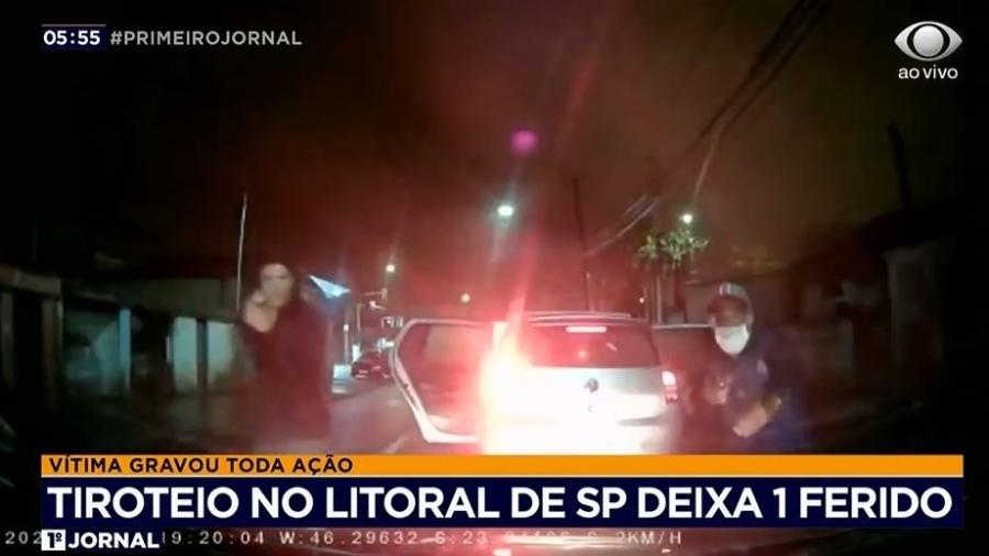 Um homem foi baleado durante a troca de tiros durante uma tentativa de assalto no Guarujá - Reprodução/TV Bandeirantes