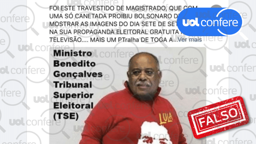 É falsa foto de ministro do TSE vestindo blusa com imagem de Lula - Arte/UOL sobre Reprodução/Facebook