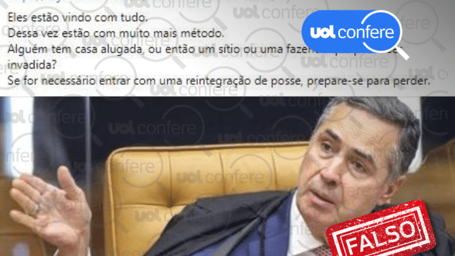 1.nov.2022 - Barroso, do STF, não decretou o fim da propriedade privada - Arte/UOL sobre Reprodução/Facebook