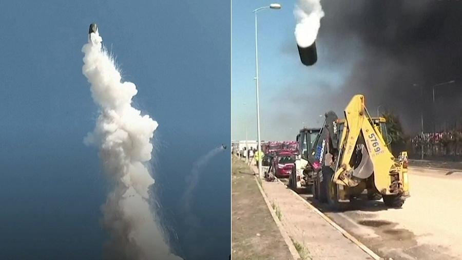 Tanque acabou "voando" em indústria turca e deixou dois bombeiros feridos - Reprodução/BBC