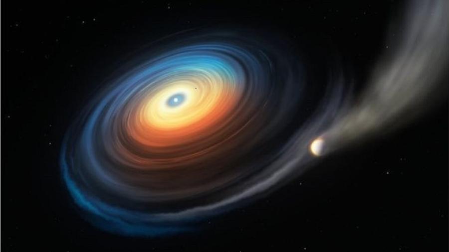 Ilustração: planeta gigante está perdendo sua atmosfera para estrela anã branca - ESO/M KORNMESSER
