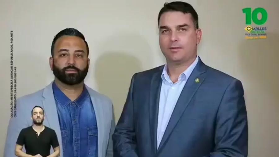 Flávio Bolsonaro em vídeo com Charlles Batista (Republicanos), candidato derrotado à Prefeitura de São João de Meriti - Reprodução/ Instagram