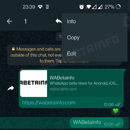 Possível botão de "editar" no WhatsApp - Reprodução/WABetaInfo - Reprodução/WABetaInfo
