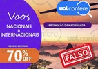 Decolar não está com promoção de 70% em viagens; site imita página oficial - Arte/UOL sobre Reprodução/Facebook