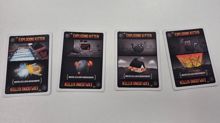 Cartas de Exploding Kittens (gatinhos explosivos) eliminam jogador da partida