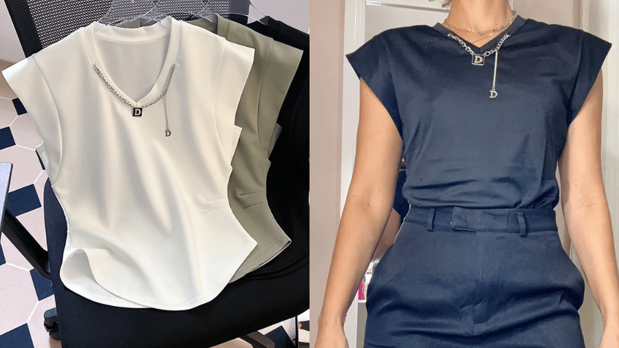 Camiseta feminina básica da Lovito está com 36% OFF Camiseta feminina básica da Lovito está com 36% OFF