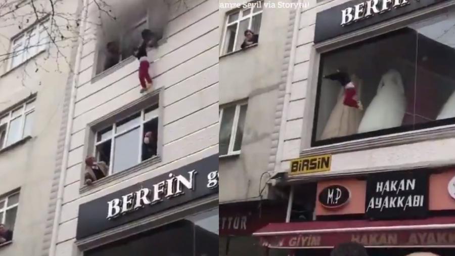 Uma mãe salvou quatro filhos de um incêndio em um apartamento em Istambul ao jogá-los pela janela - Reprodução/Twitter