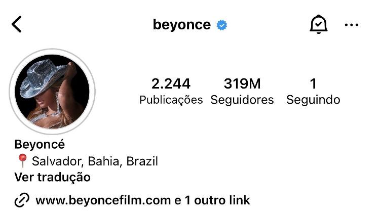 Beyoncé atualiza localização na bio e confirma presença em Salvador