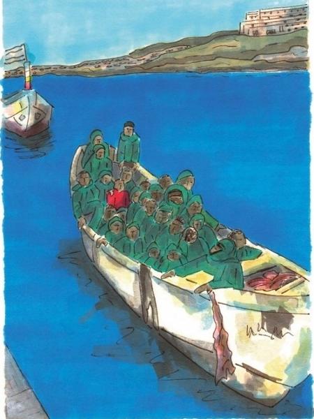 Ilustração mostra um barco idêntico de migrantes ao que chegou ao Pará  