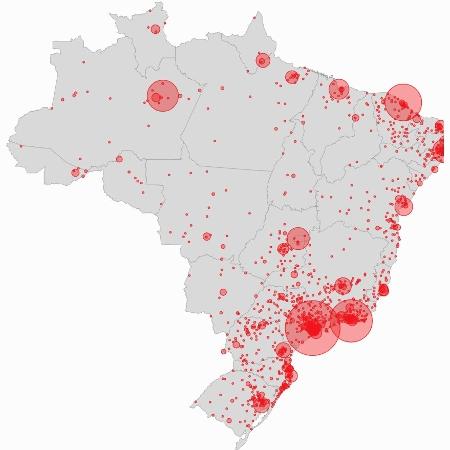 Cidades infectadas com coronavírus no Brasil no dia 14 de abril de 2020 - UOL