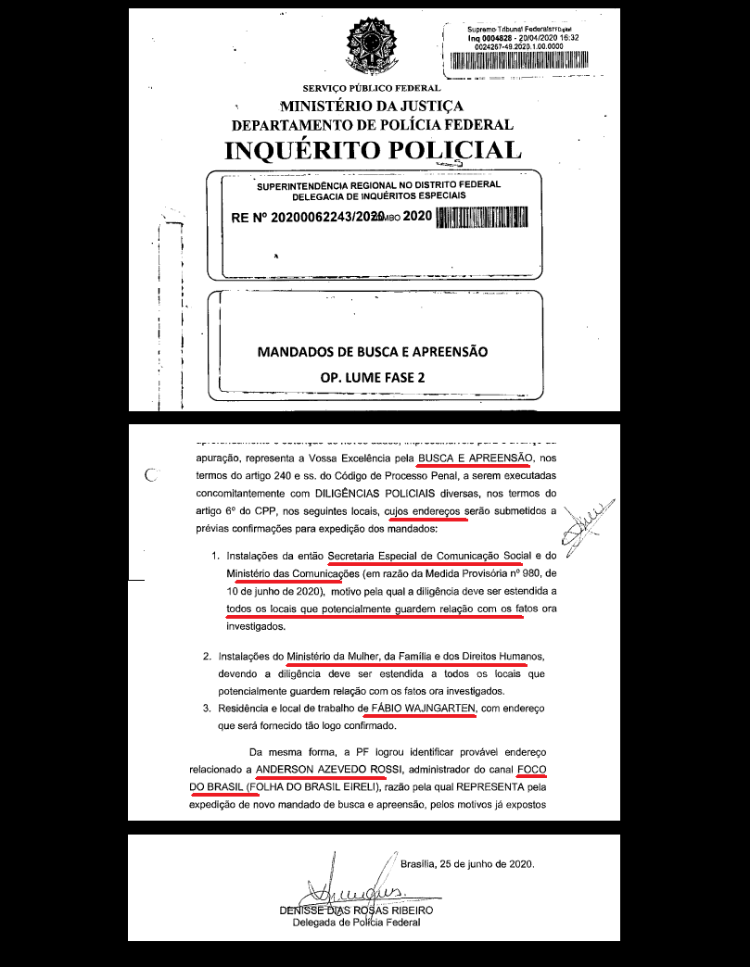 11.jun.2021 – Pedido de busca e apreensão na Secom incluía todos os endereços, inclusive a Presidência da República - Reprodução/PF - Reprodução/PF