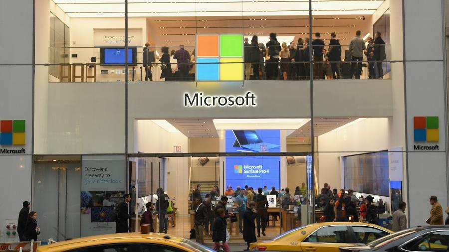Frente de loja da Microsoft em Nova York, nos Estados Unidos - Dave Kotinsky/Getty Images for Microsoft