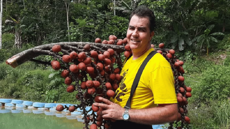O botânico Valdely Kinupp segura um cacho de buriti, fruto típico da Amazônia e do Cerrado - SHARON BARCELOS CARVALHO