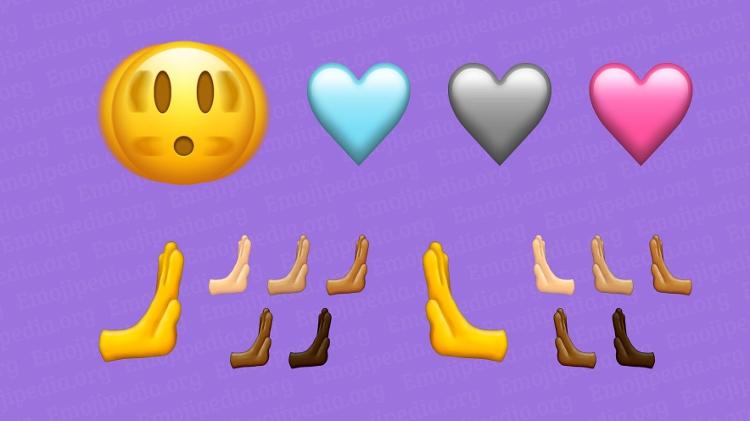 Novos emojis incluídos no pacote Emoji 15.0, incluindo "rosto trêmulo" e gesto de "toca aqui" ("high five") - Divulgação/Emojipedia - Divulgação/Emojipedia