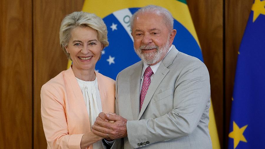 12.jun.2023 - O presidente Lula e a presidente da Comissão Europeia, Ursula von der Leyen