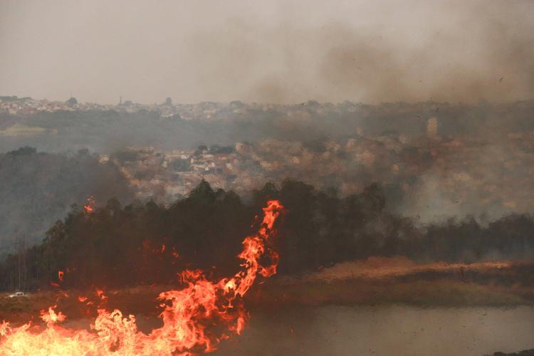  23.ago.2024 - Incêndio atinge área de vegetação em São Carlos