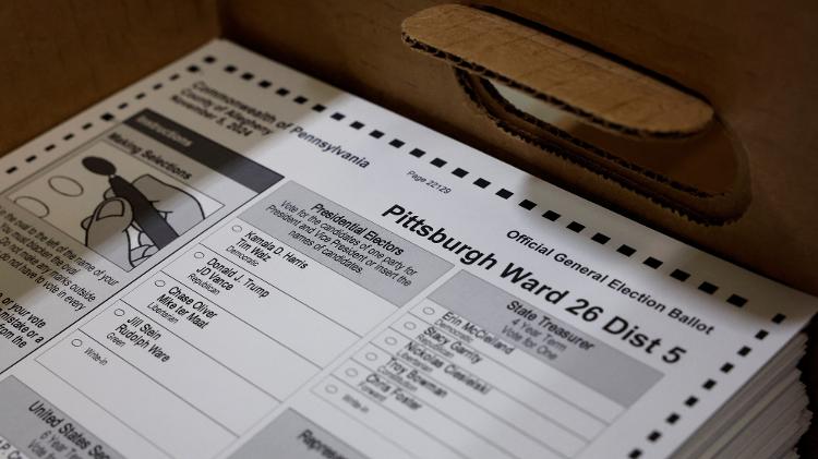 Cédula de votação dos Estados Unidos em Pittsburgh, na Pennsylvania