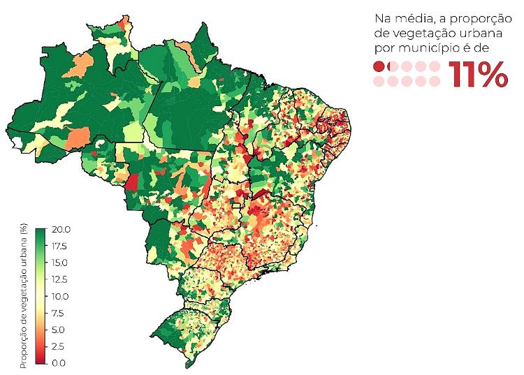 Cidades em verde são as que têm mais vegetação em área urbana