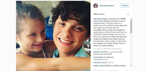 5.out.2015 - Youtuber norte-americano Caleb Logan Bratayley, de 13 anos, morreu de causas naturais em 2 de outubro, segundo a família postou em uma conta no Instagram - Reprodução/Instagram