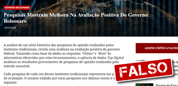 Texto manipula dados para fazer parecer que aprovação de Bolsonaro cresceu