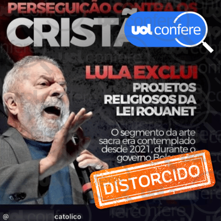 29.mar.2023 - Decreto excluiu a categoria exclusiva de "arte sacra", mas projetos podem ser contemplados nos demais segmentos, como artes cênicas, patrimônio cultural, música, etc. - Arte/UOL sobre Reprodução WhatsApp