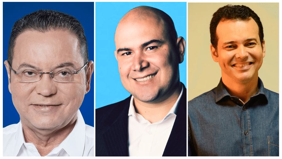 Da esq. para a dir.: Eduardo Botelho (União), Abílio Bruno (PL) e Lúdio Cabral (PT)