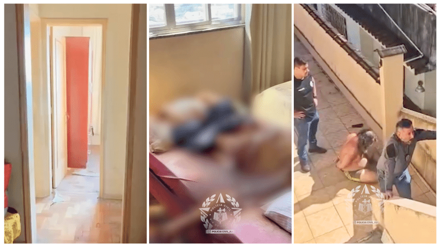Corpo do aposentado foi encontrado sobre a cama em um dos quartos da casa; agentes da Polícia Civil prenderam um dos irmãos. Corpo do aposentado foi encontrado sobre a cama em um dos quartos da casa; agentes da Polícia Civil prenderam um dos irmãos.