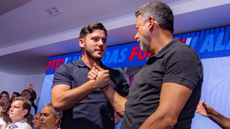 20.mar.2026 - Álvaro Lira (PP) com o pai, Arthur Lira (PP); o primeiro concorrerá à Câmara e o segundo, ao Senado