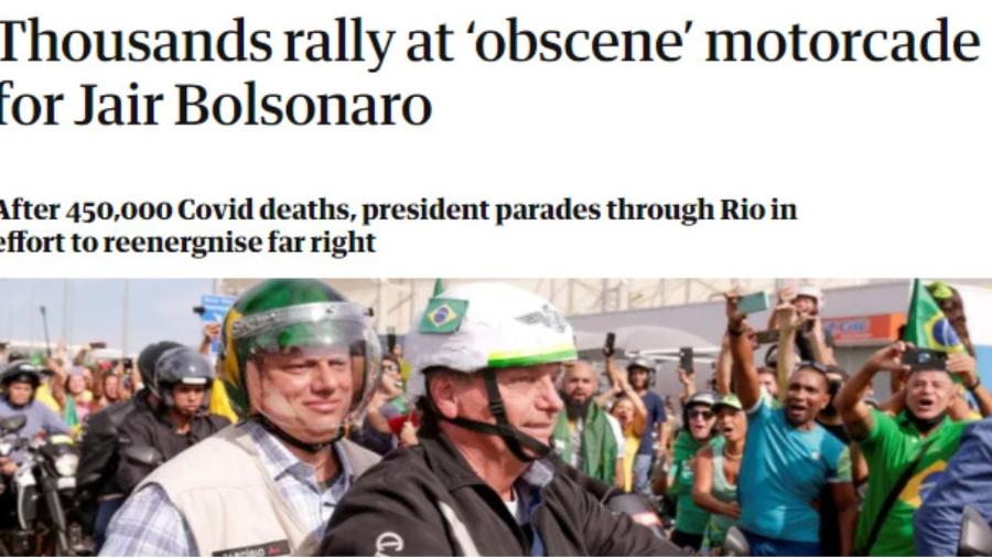 The Guardian critico ato liderado por Bolsonaro e que causou aglomeração no RJ - Reprodução: The Guardian