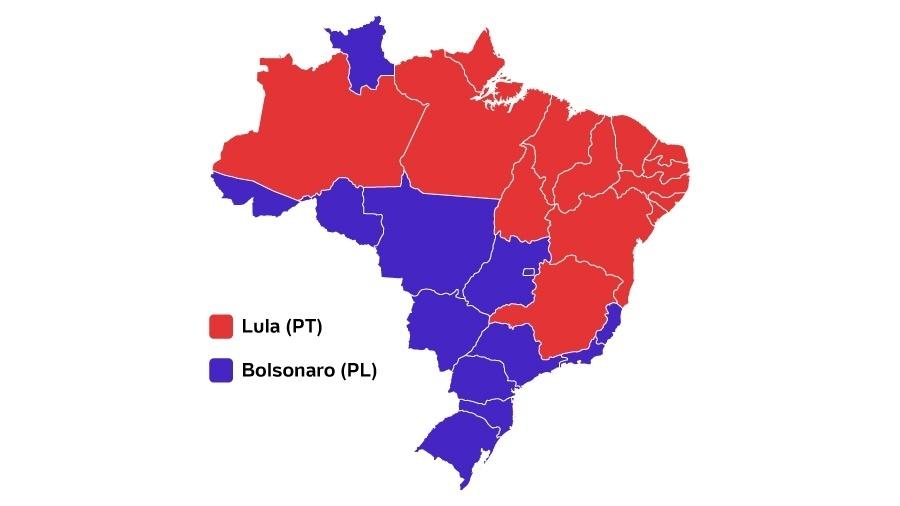 Lula ganha em todo o NE; Bolsonaro domina Sul e Centro-Oeste - Arte/UOL